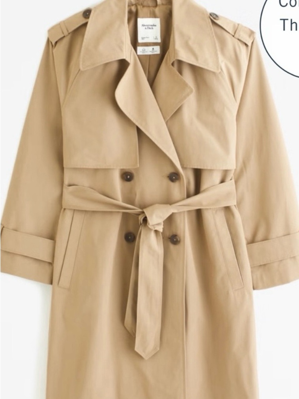Abercrombie & Fitch Beige Trench Coat with Self-Tie Belt